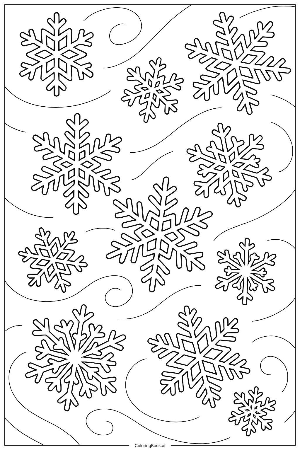  Many Snowflakes In A Swirl Coloring Page 