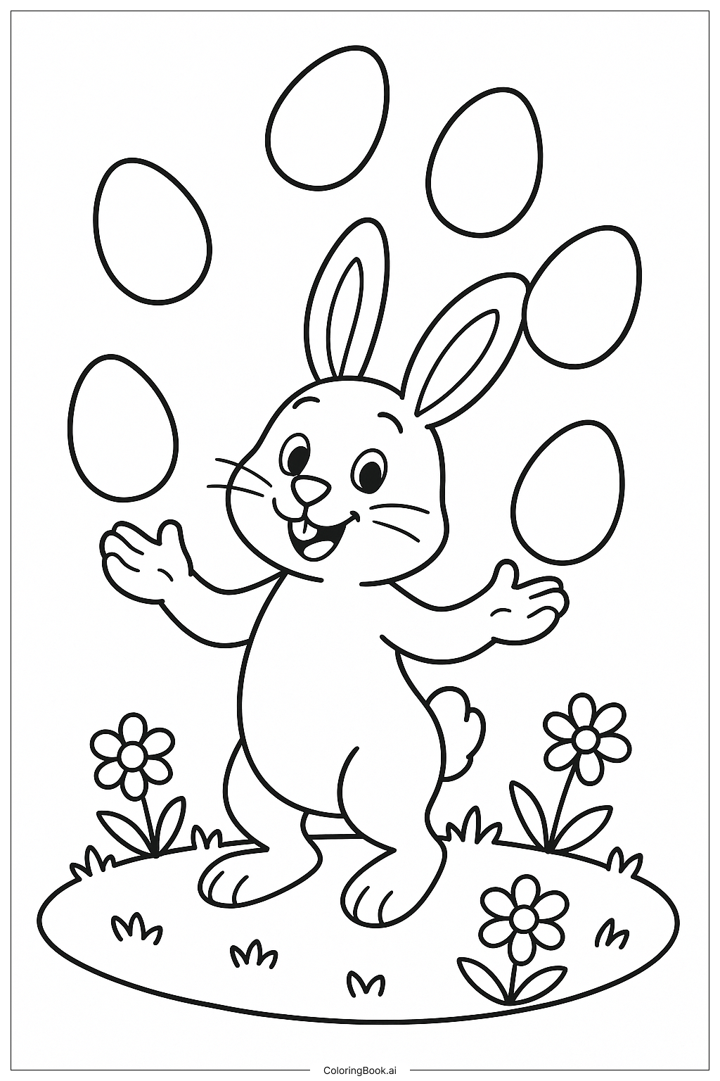 Easter Bunny Juggling Colorful Eggs Coloring Page