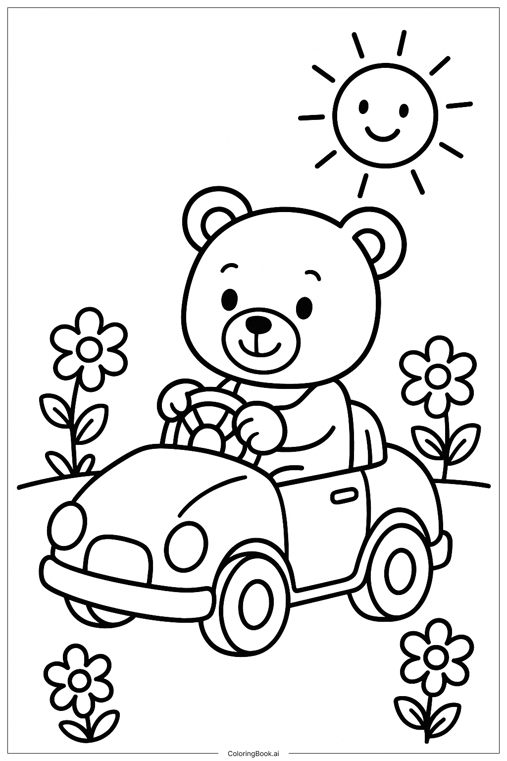  Teddy Bear Driving A Little Toy Car Coloring Page 