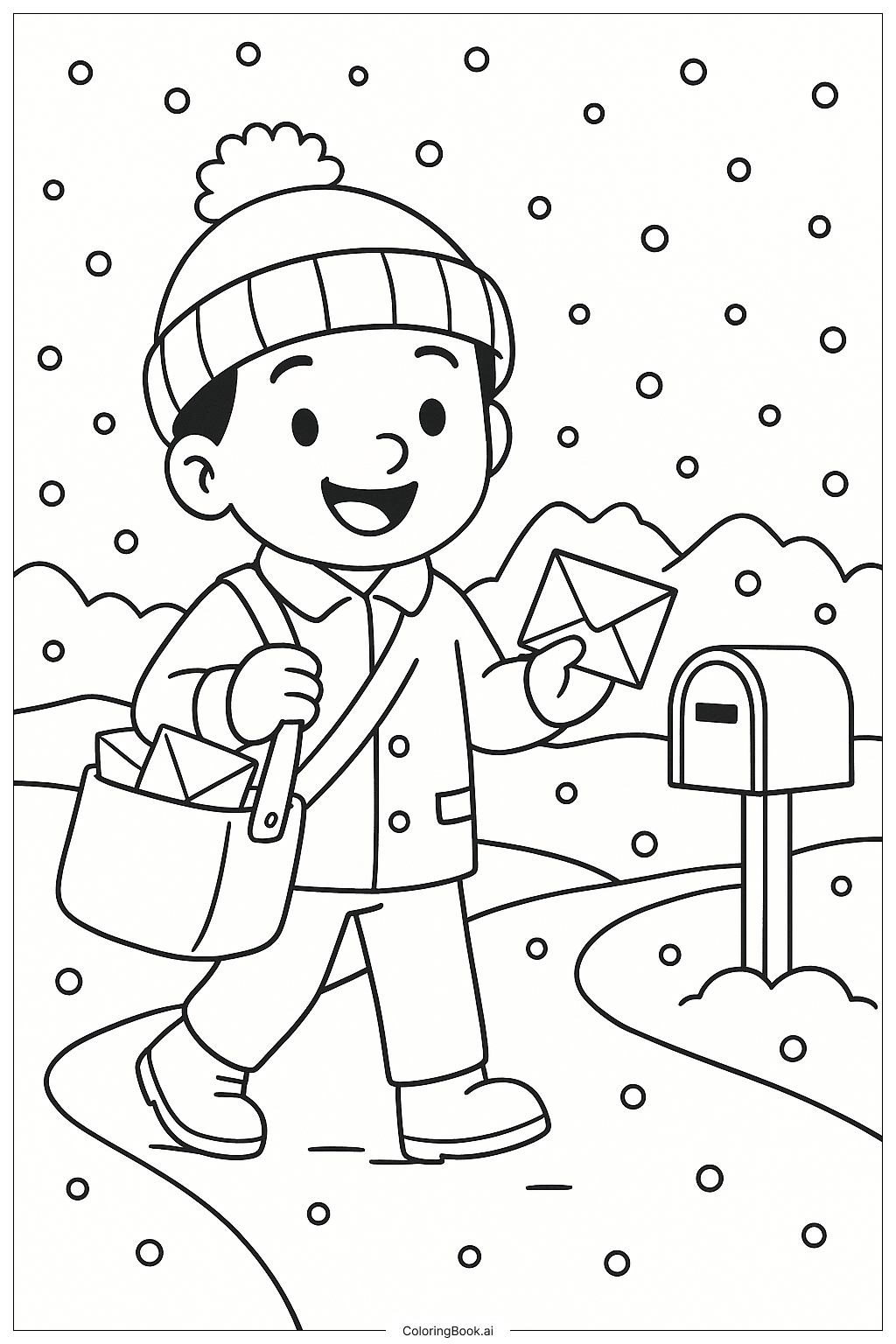  눈 오는 날 우편 배달 색칠공부 페이지 