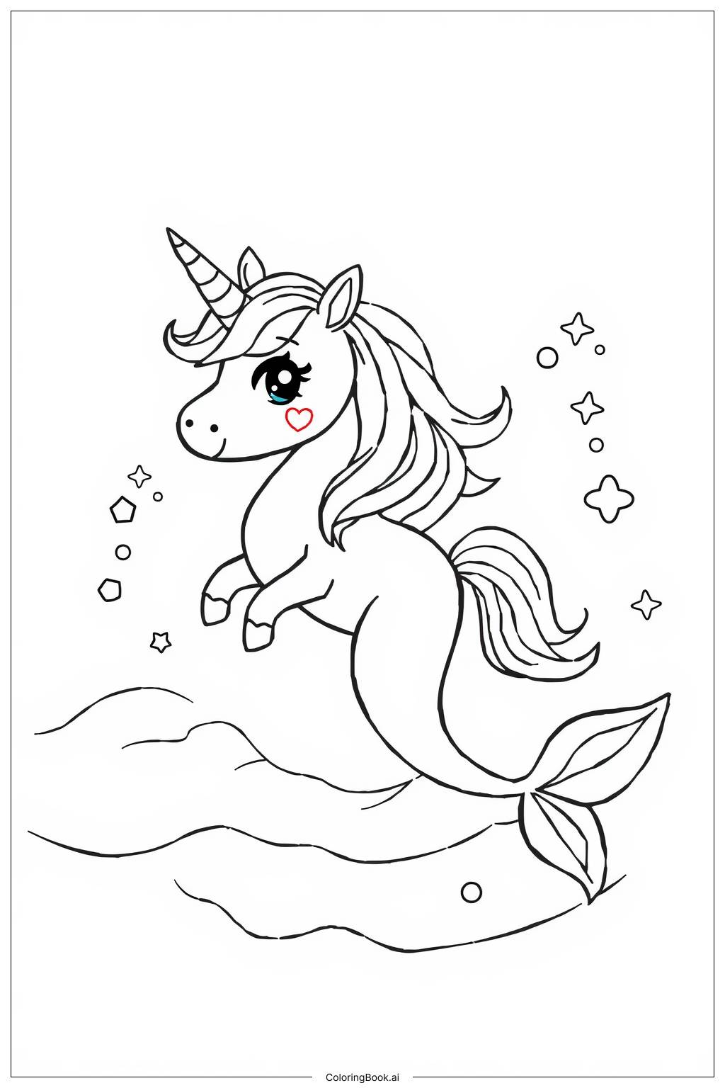  Página para colorear de Sueños de Unicornio y Sirena 