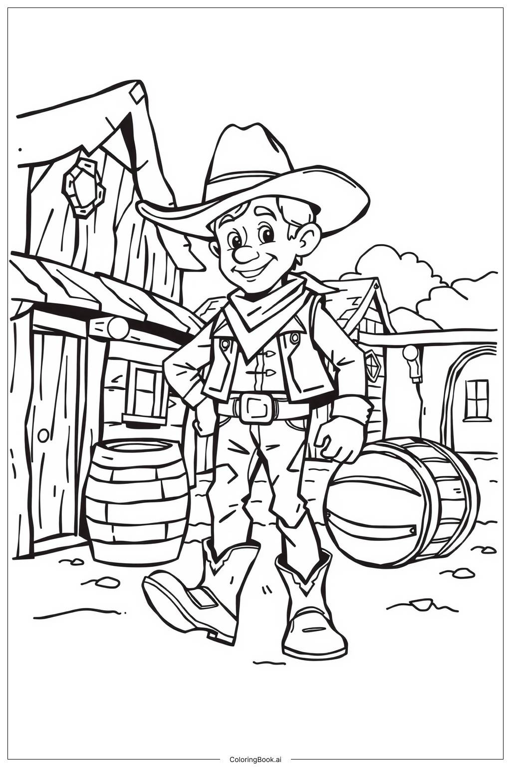  Cowboy exploring a dusty old town Coloring Page 