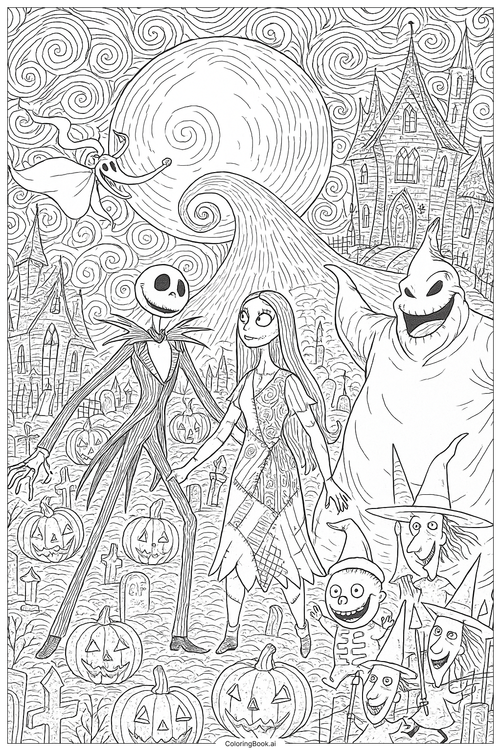 39 dibujos de Pesadilla Antes de Navidad para colorear (PDF y PNG gratis), image size:1024x1536