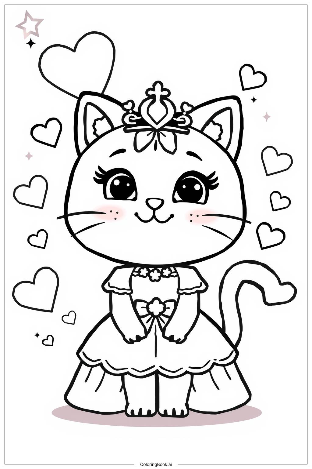  Page de coloriage Princesse Chat Kawaii 