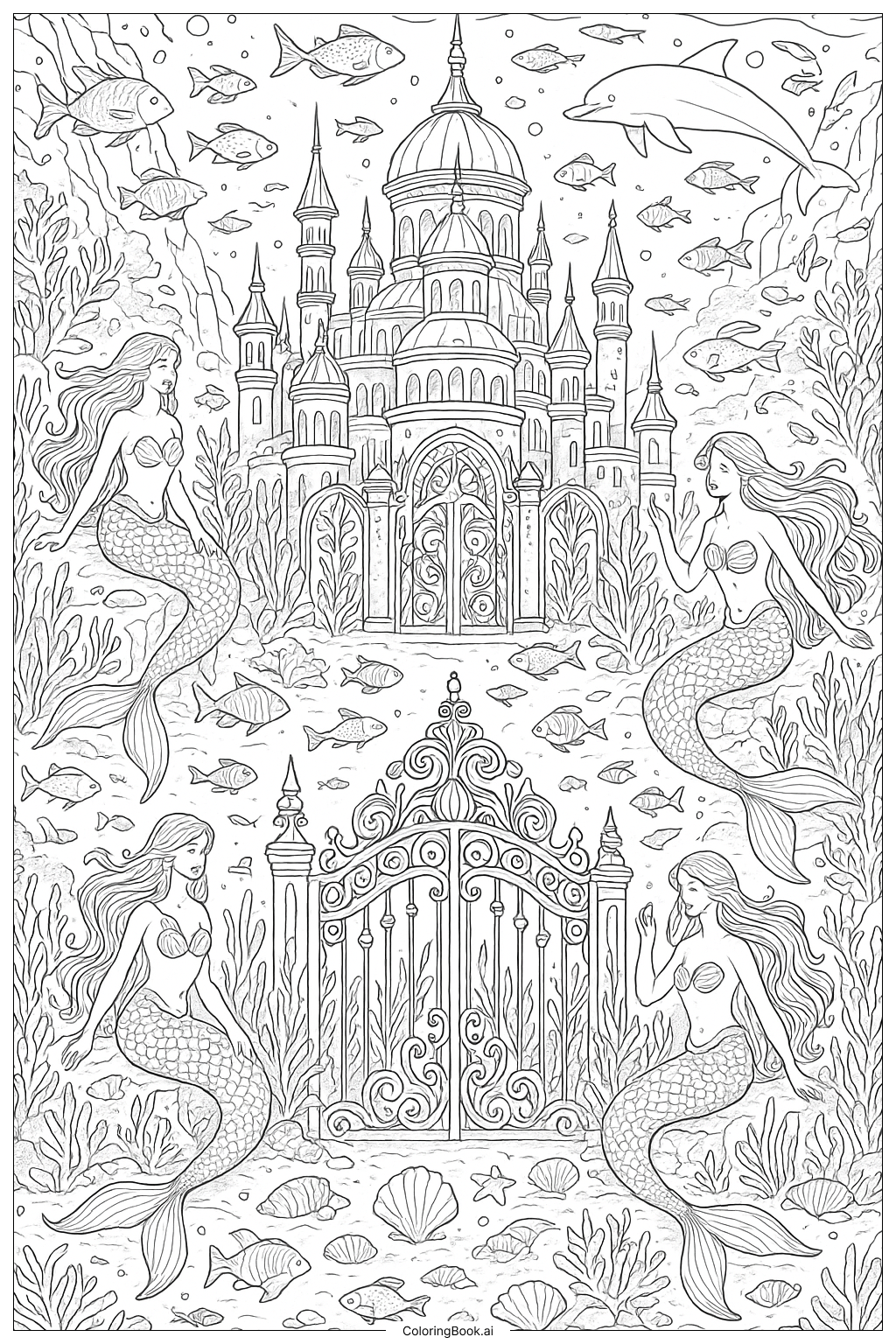  Mermaid Kingdom Palace Under The Sea Coloring Page 