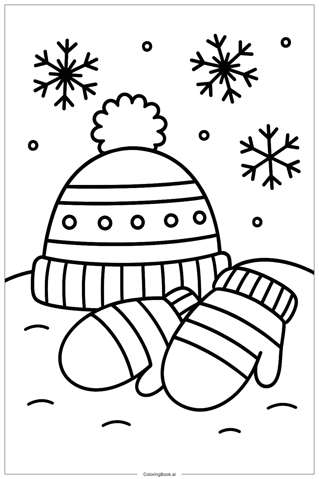 Página para colorear de Gorro de Invierno y Manoplas