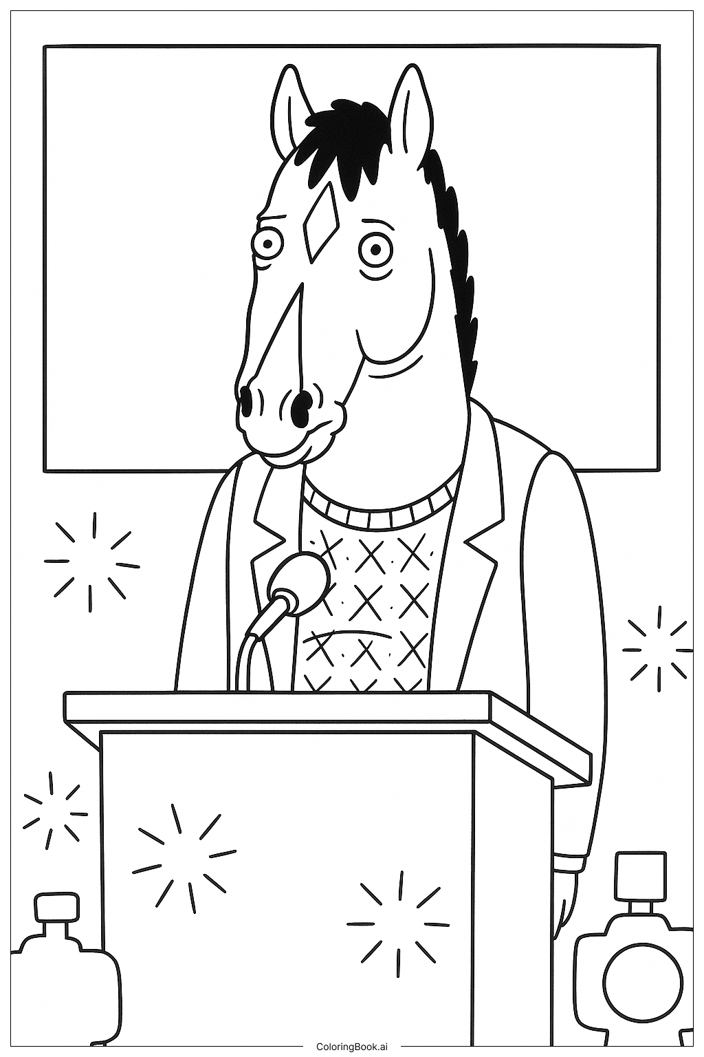  Page de coloriage Bojack Horseman donnant une conférence de presse 