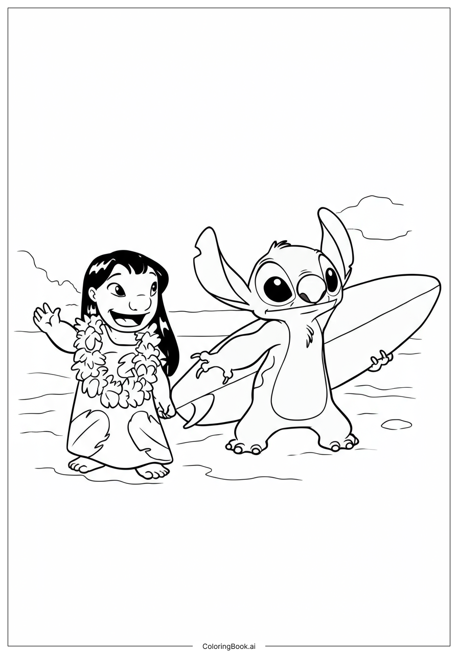  Página para colorear de Lilo y Stitch lado a lado 