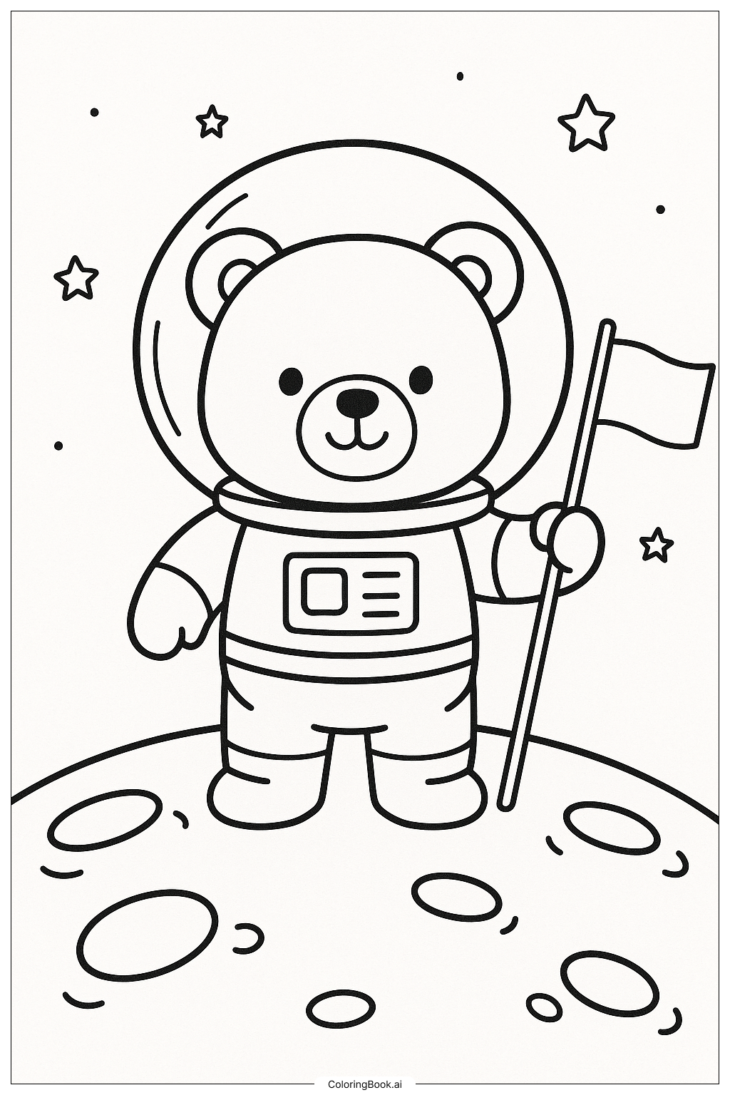  Teddy Bear Astronaut On The Moon Coloring Page 