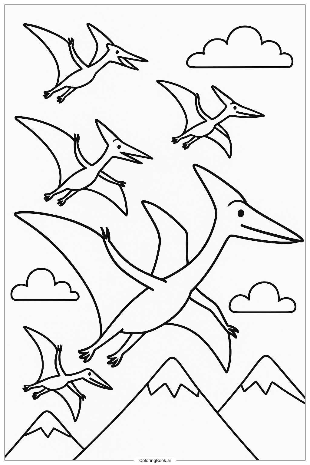  Página para colorir de Um Bando de Quetzalcoatlus Migrando 