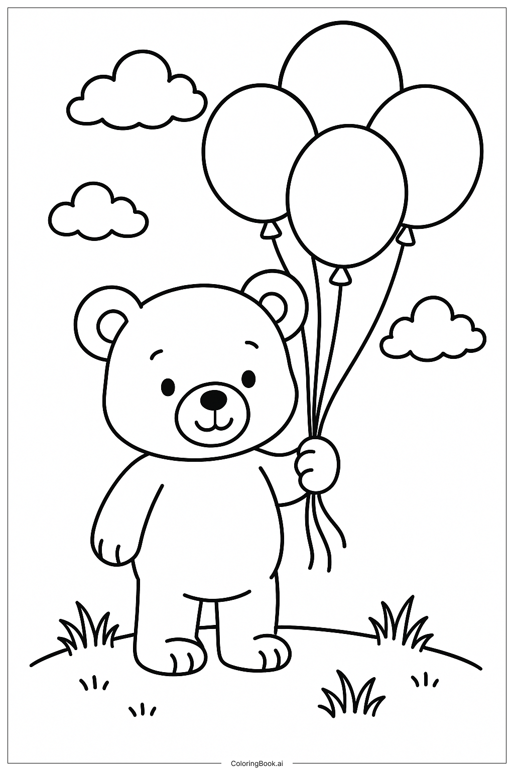  Teddy Bear With A Bunch Of Balloons Coloring Page 