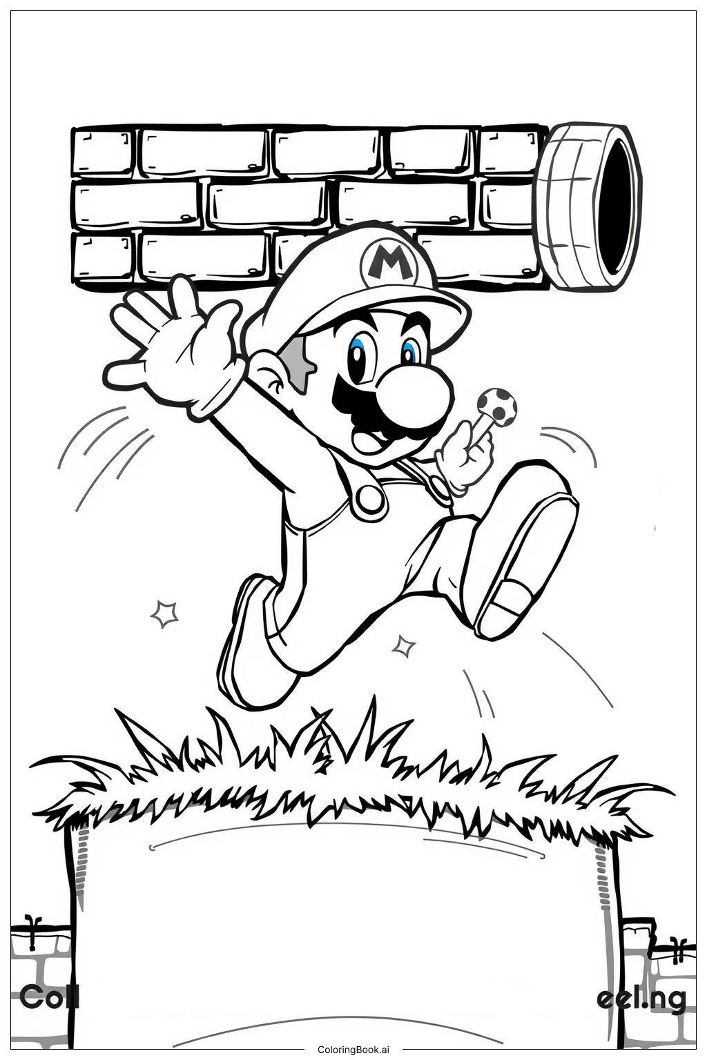  Page de coloriage Mario sautant avec un champignon-2 