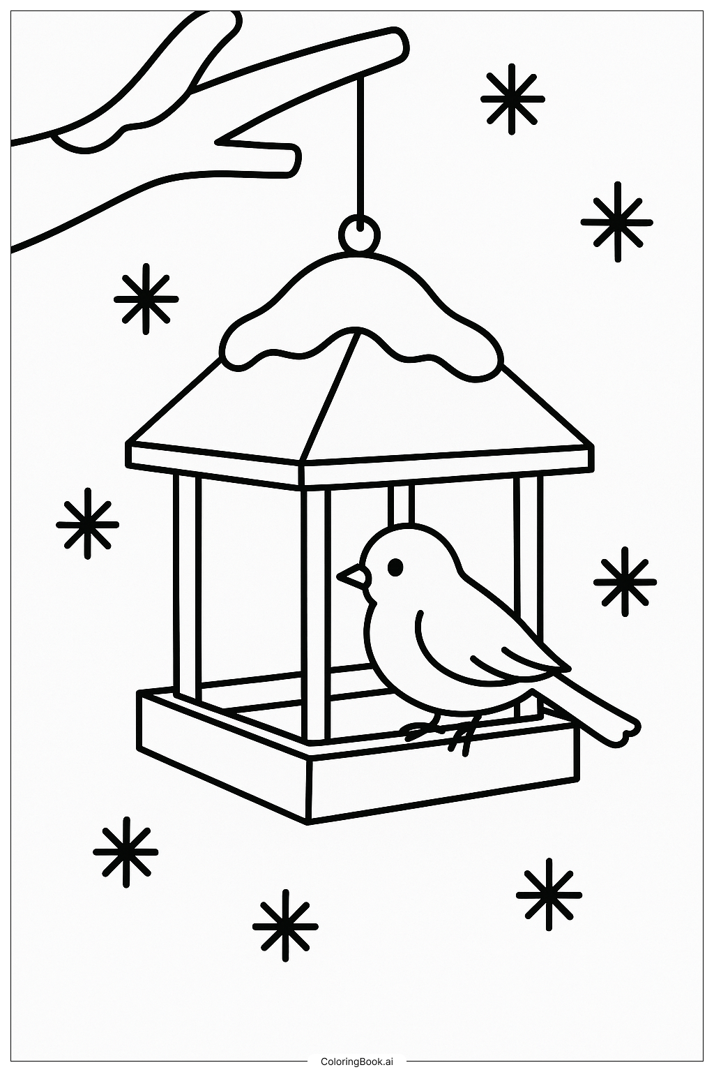  눈 오는 날 새 먹이통 색칠공부 페이지 