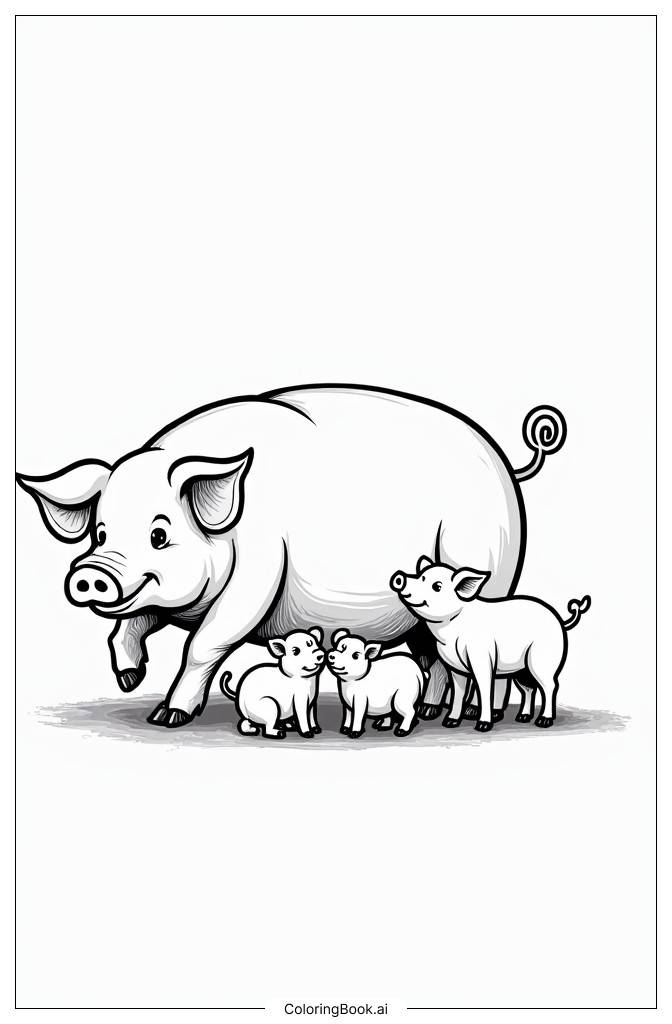  A mother pig with her piglet2 Coloring Page 