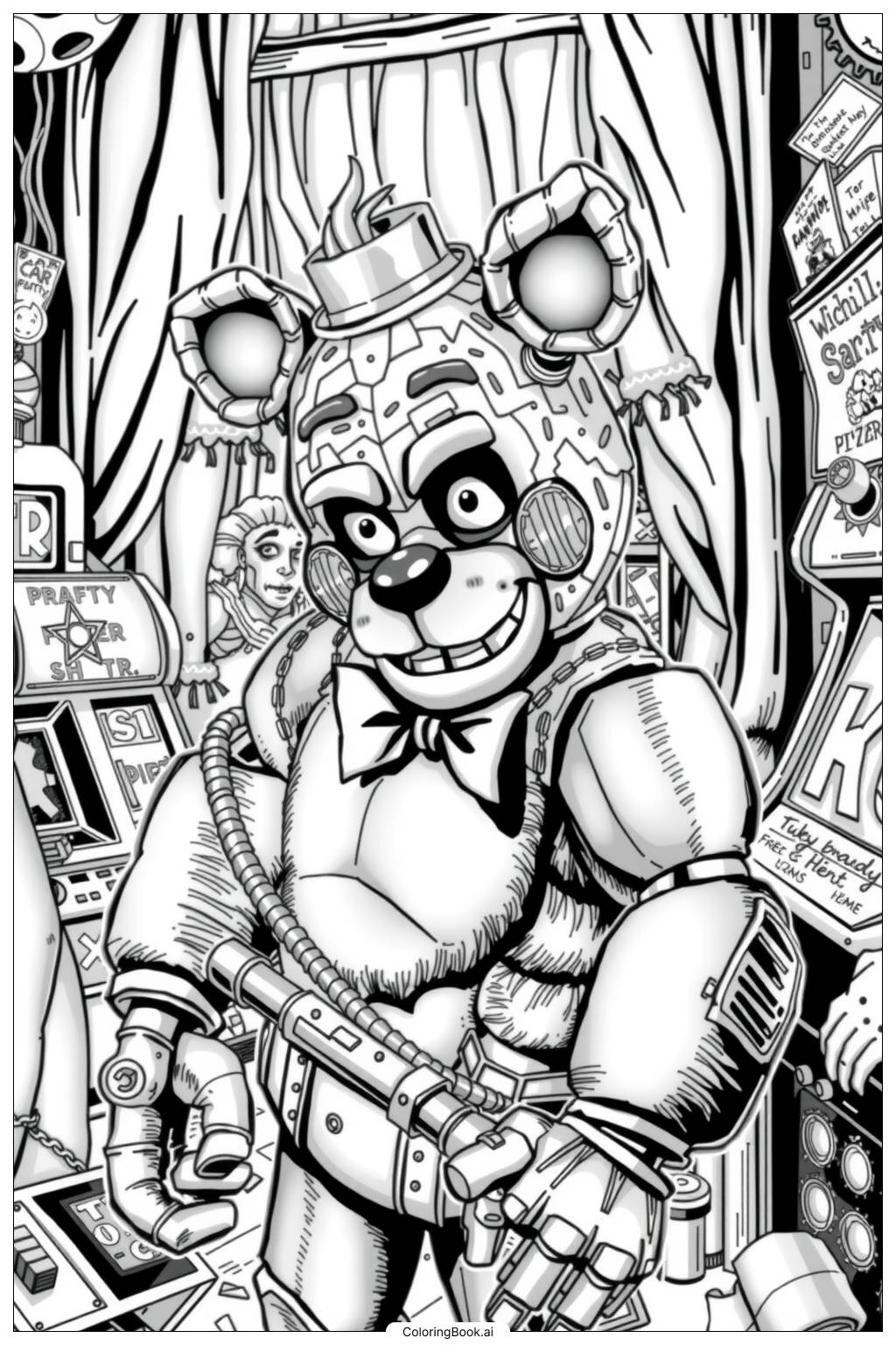  five nights at freddy adventure in the haunted pizzeria Coloring Page 