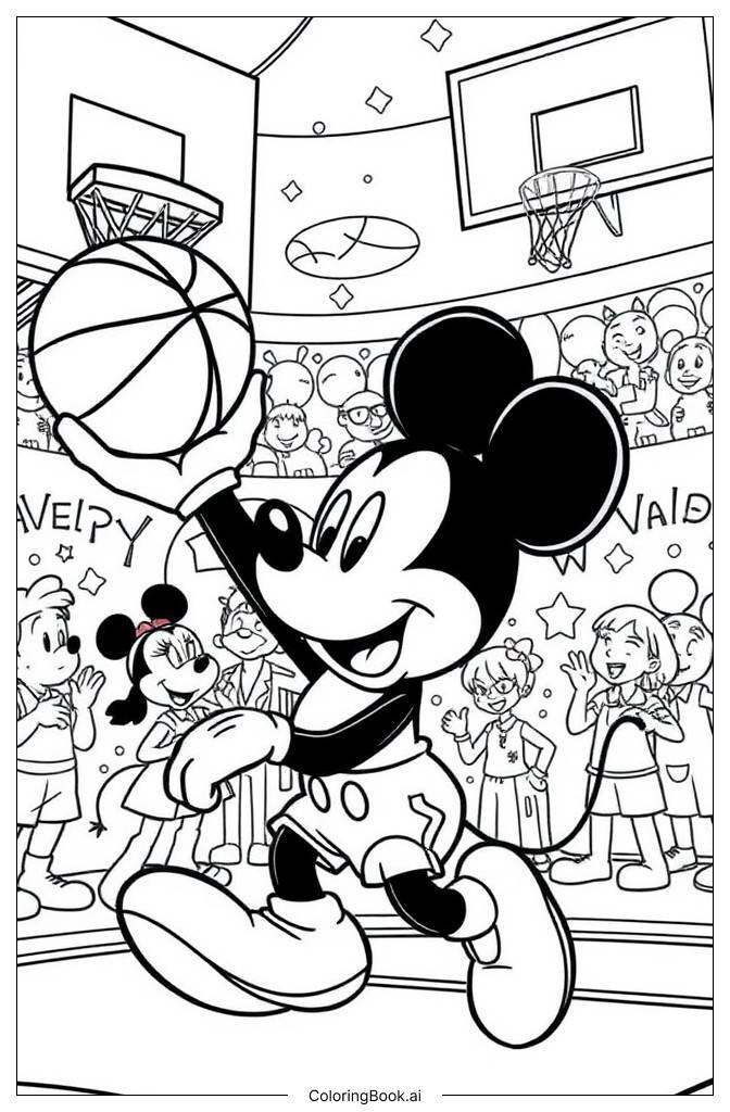  Mickey Playing Basketball Coloring Page 