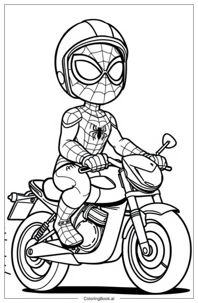  Página para colorir de Homem-Aranha na Moto 