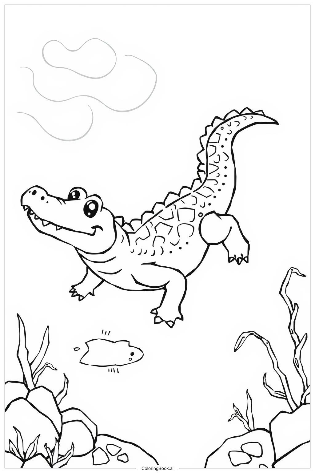  Crocodile Swimming Underwater Coloring Page 