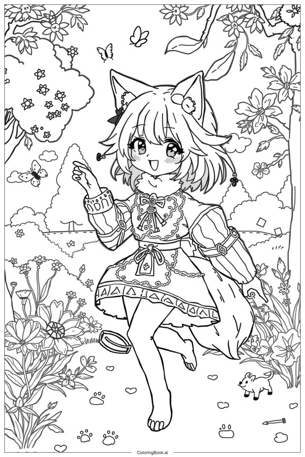  Page de coloriage fille anime loup 