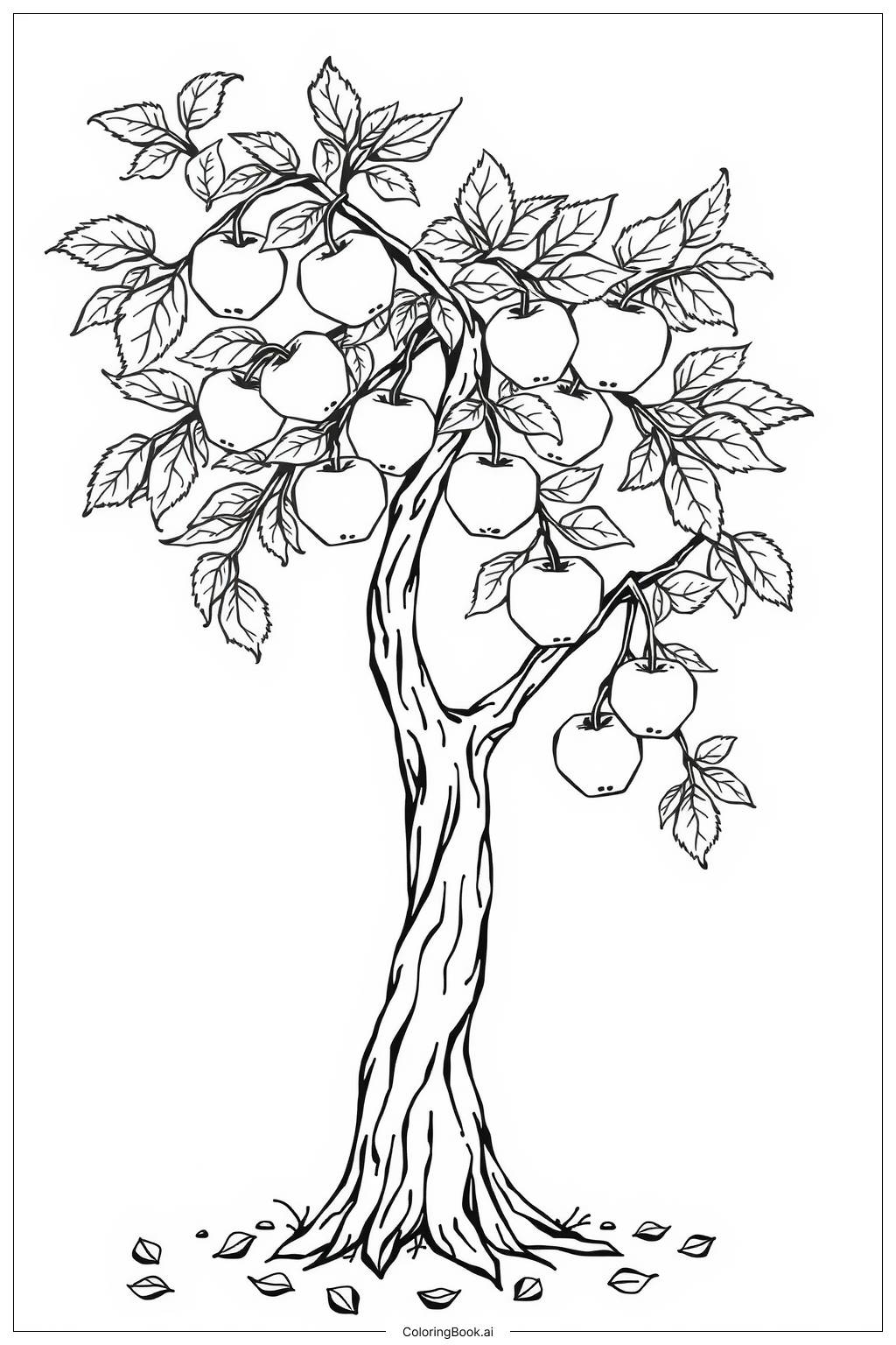  Apple Tree with Colorful Apples Coloring Page 