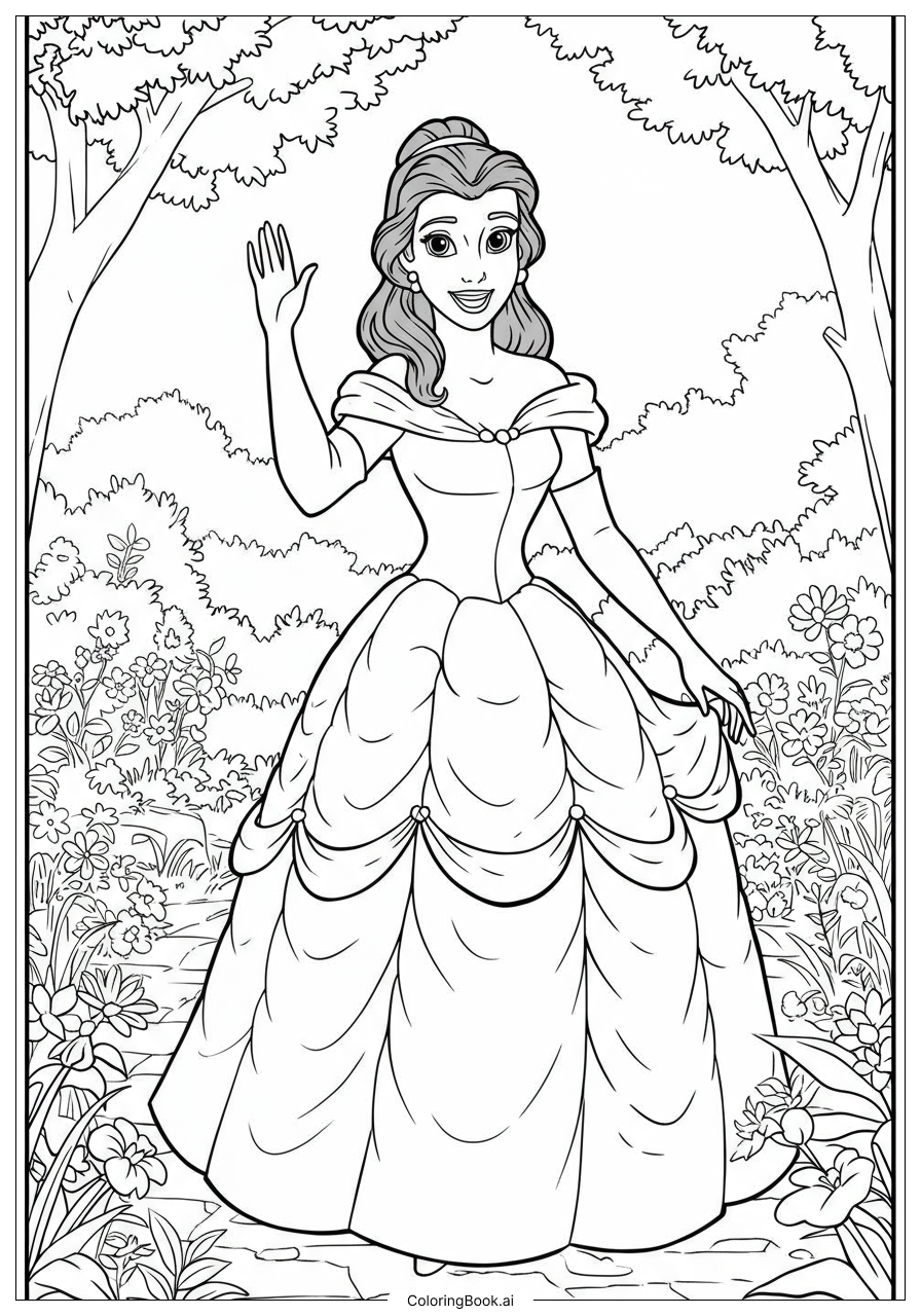  プリンセスベルが手を振って挨拶の塗り絵ページ 