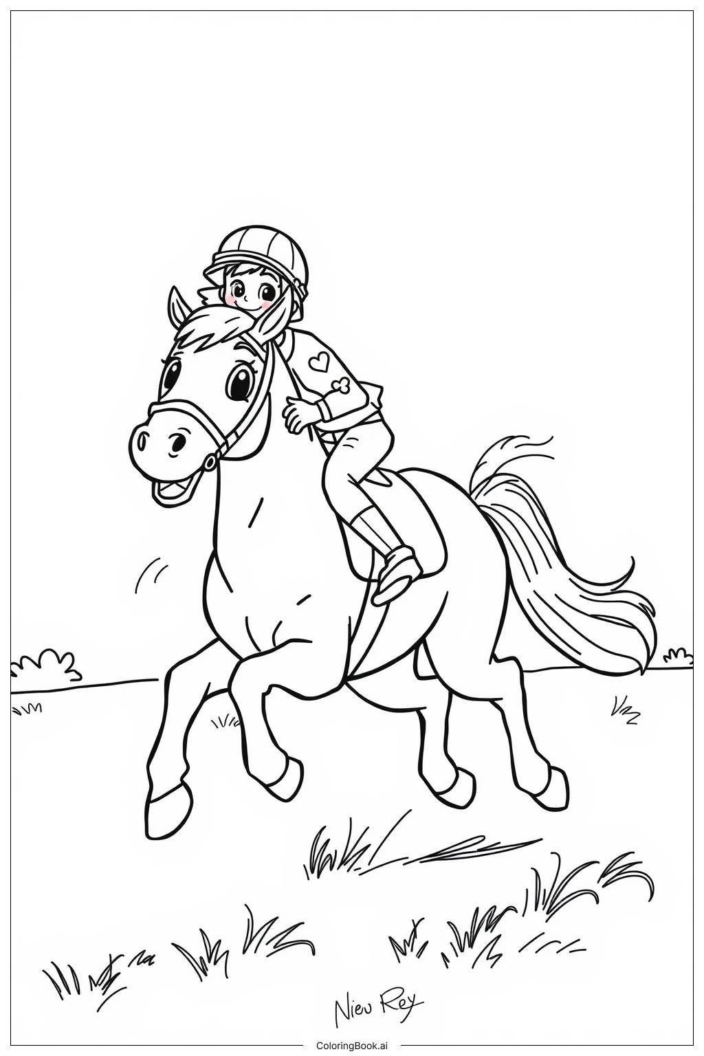  Page de coloriage Jockey en course sur un cheval au galop 