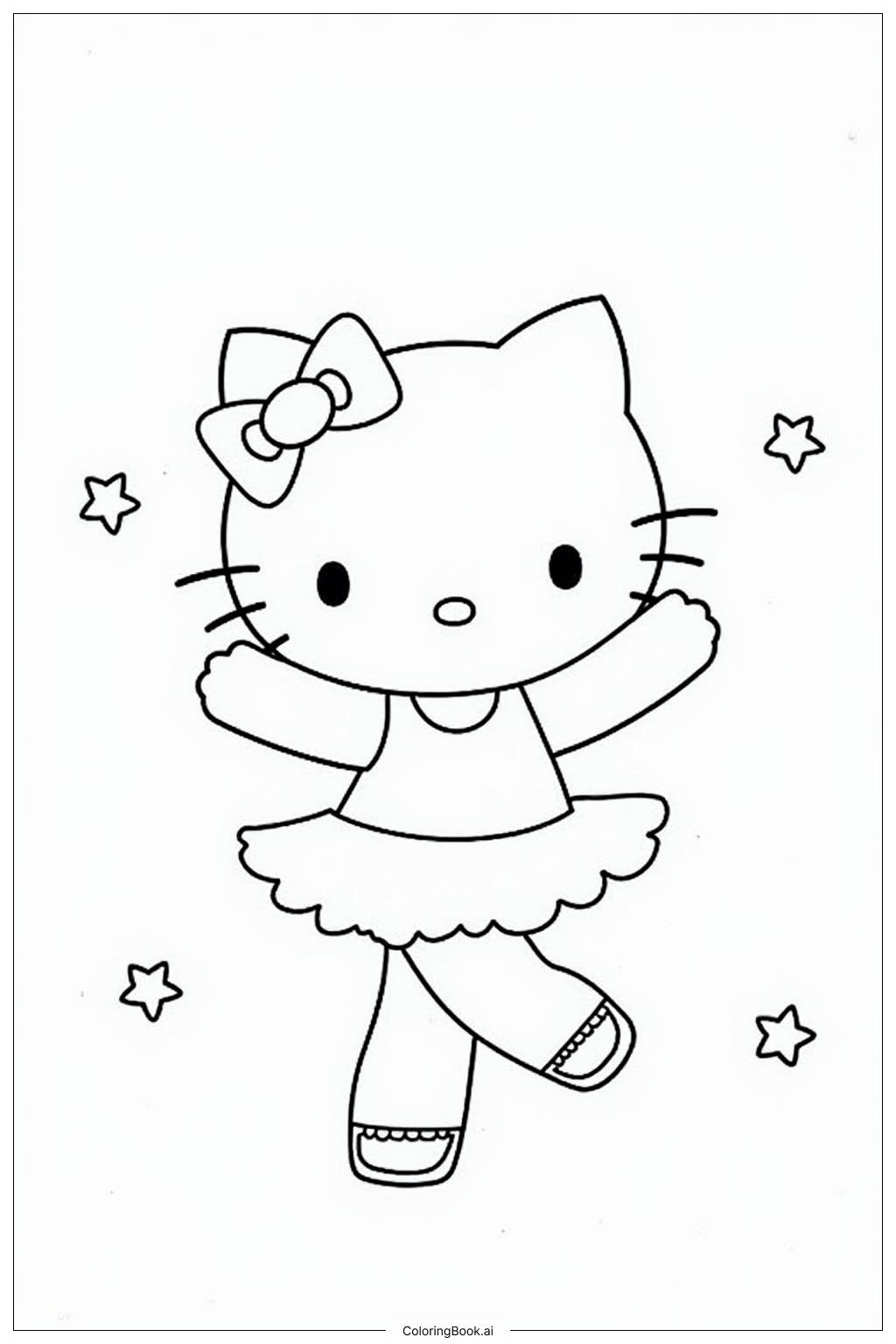  Página para colorear de Hola Kitty Bailarina en una Escena Nocturna Estrellada 