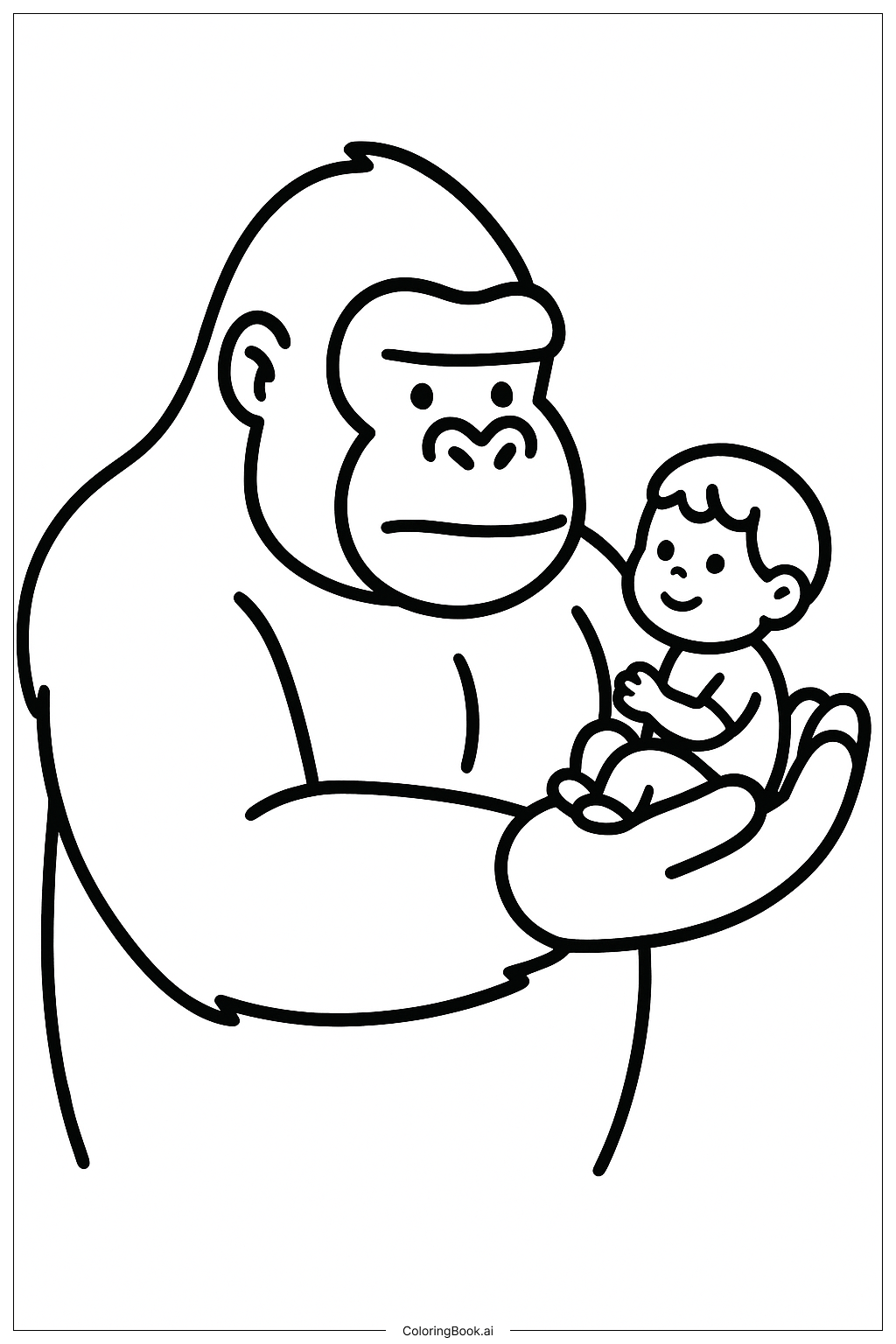  King Kong Protecting a Small Child Coloring Page 