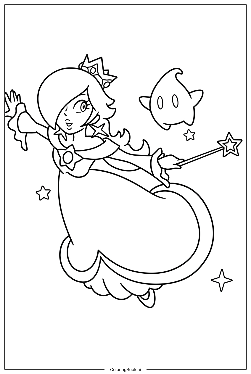  ルイージ飛行中にルマが星の光を照らしているの塗り絵ページ 