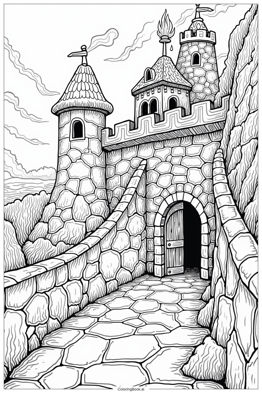  Page de coloriage Donjon du château de Bowser 