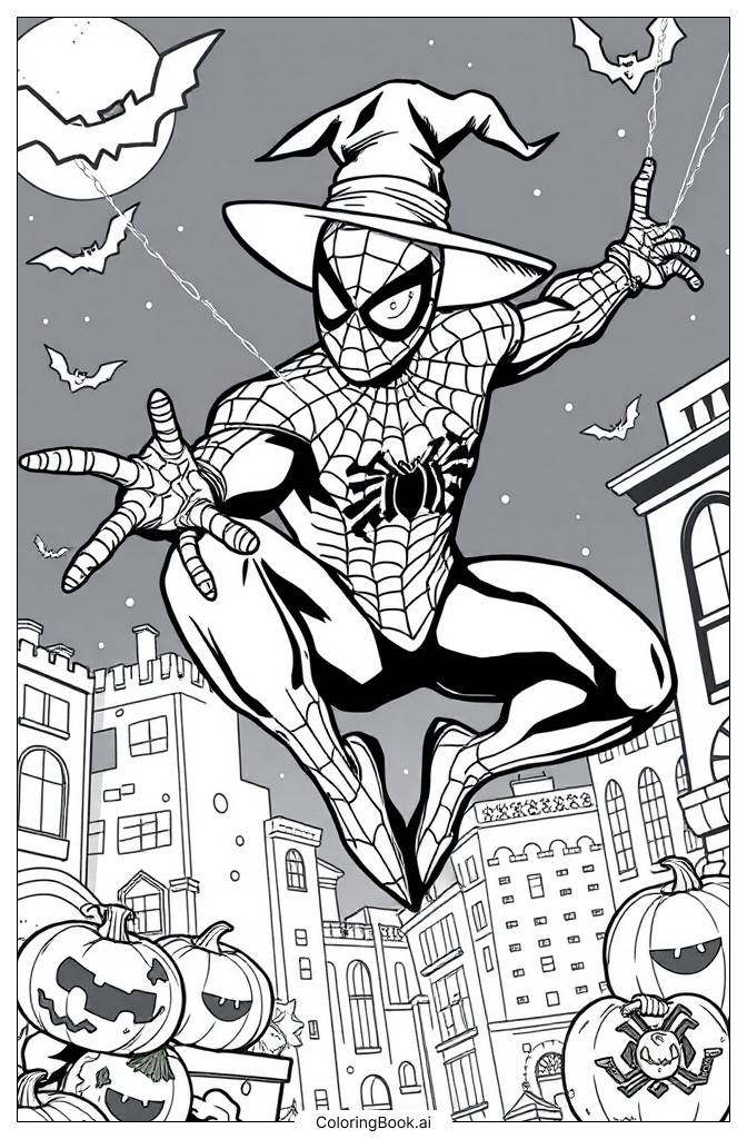  Página para colorir de Halloween Homem-Aranha 