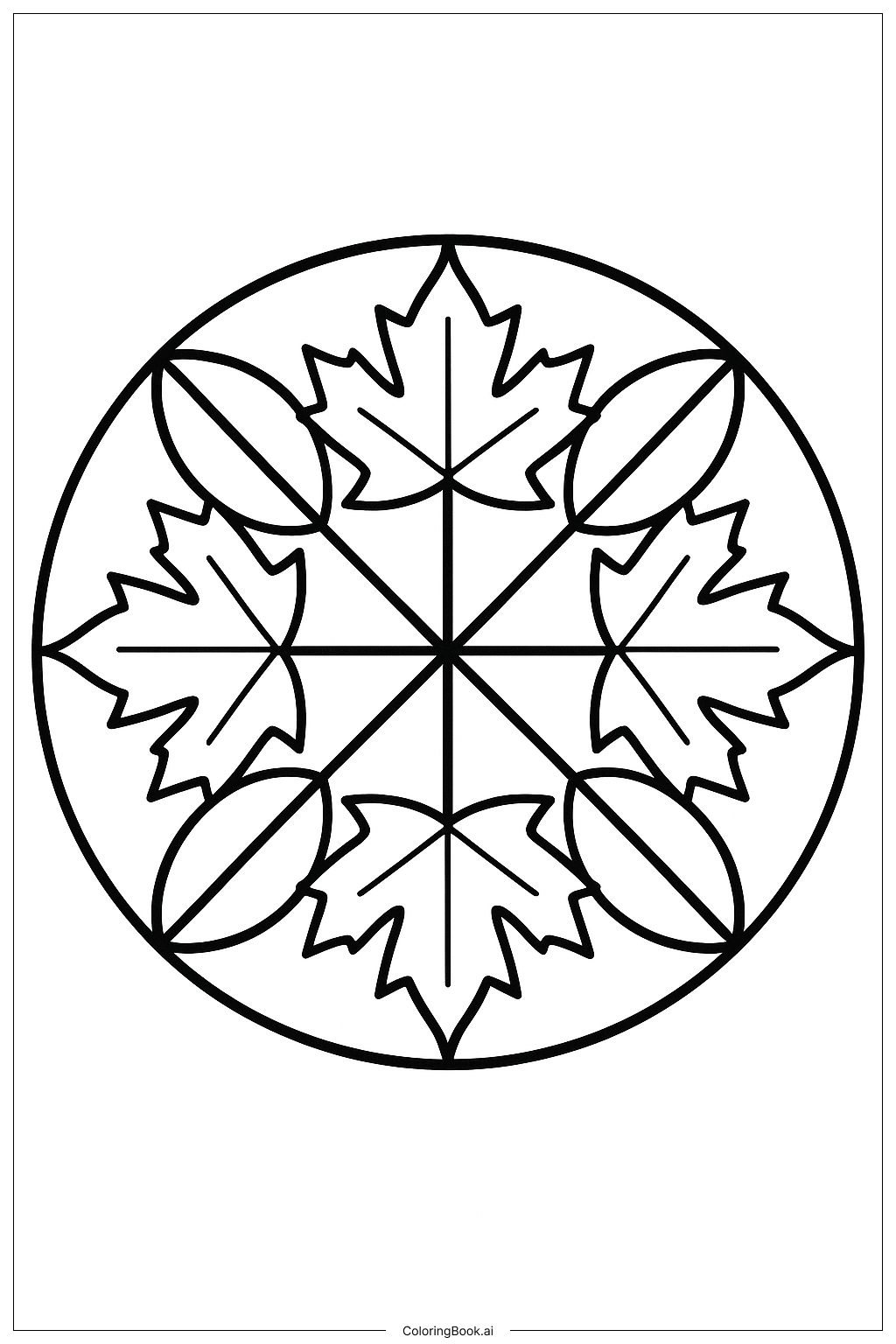  Mandala with Autumn Maple Leaves Coloring Page 