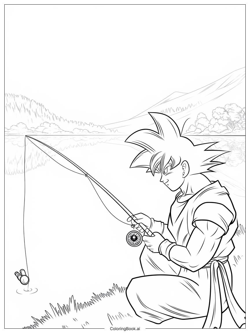  Página para colorear de goku pescando 