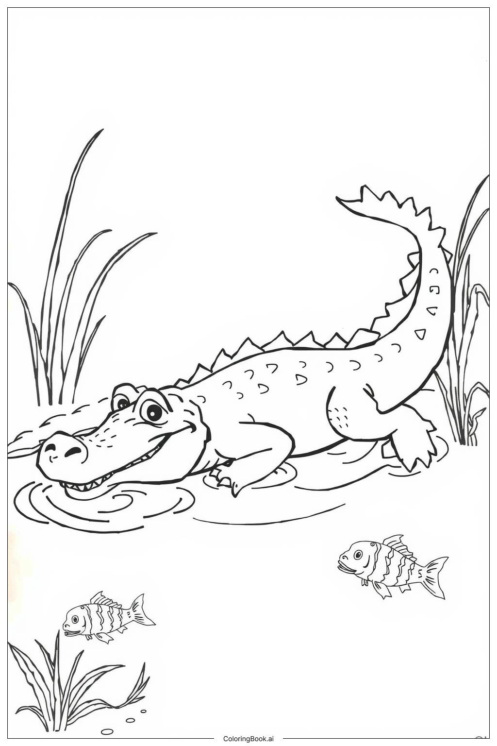  Page de coloriage Crocodile à la chasse du dîner 