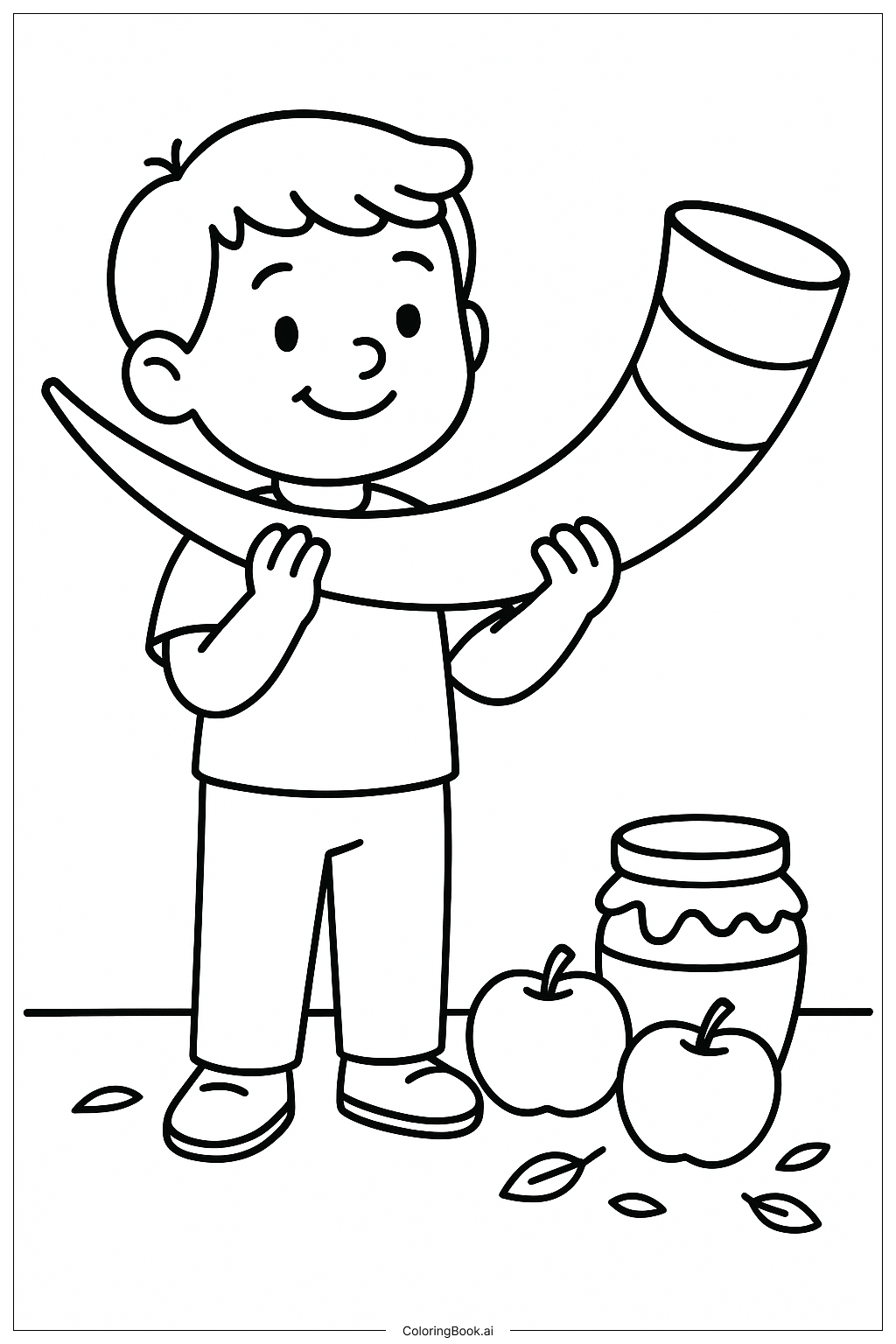  A Boy Holding The Rosh Hashanah Shofar著色頁 
