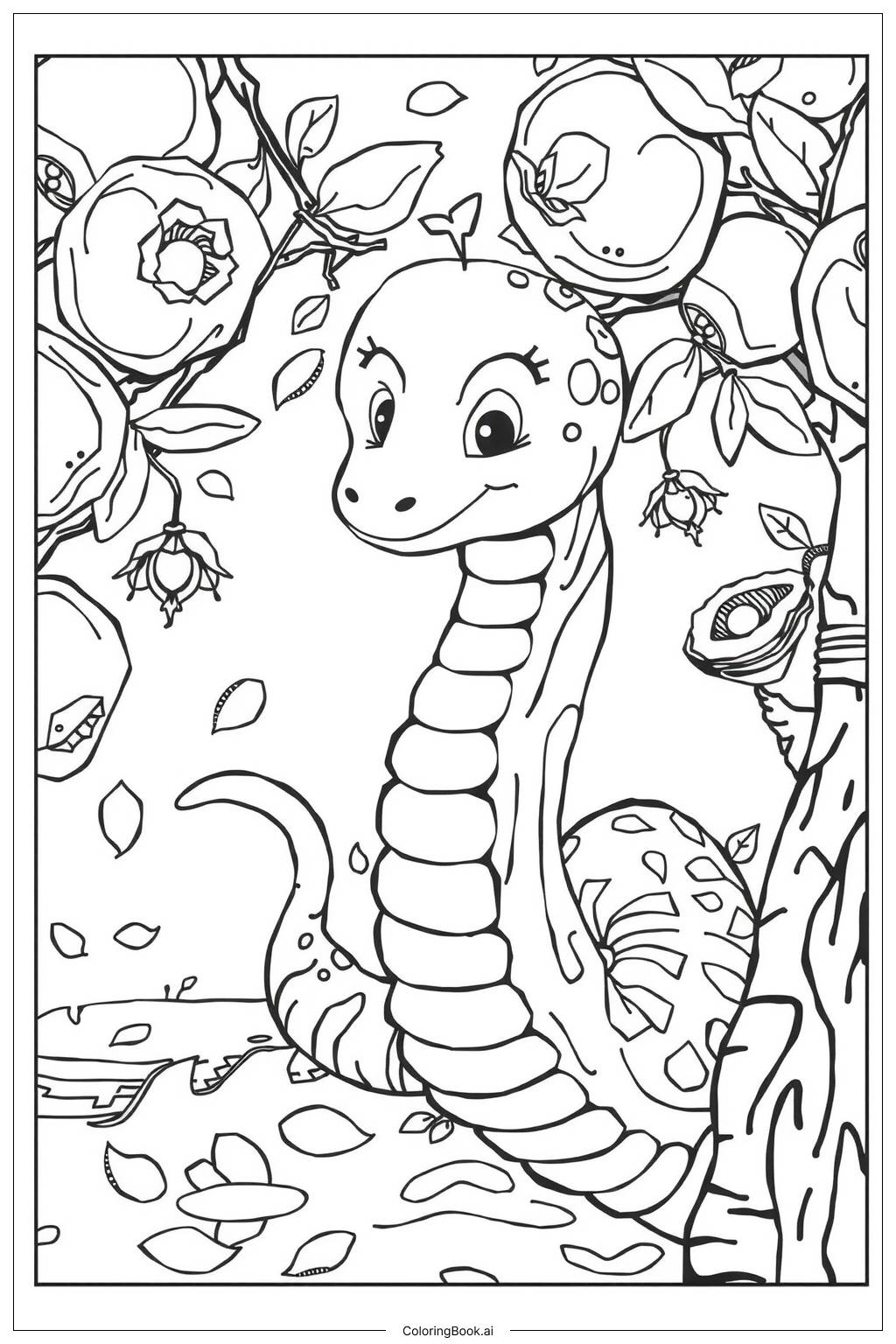  Page de coloriage Serpent Pomme Arbre-2 