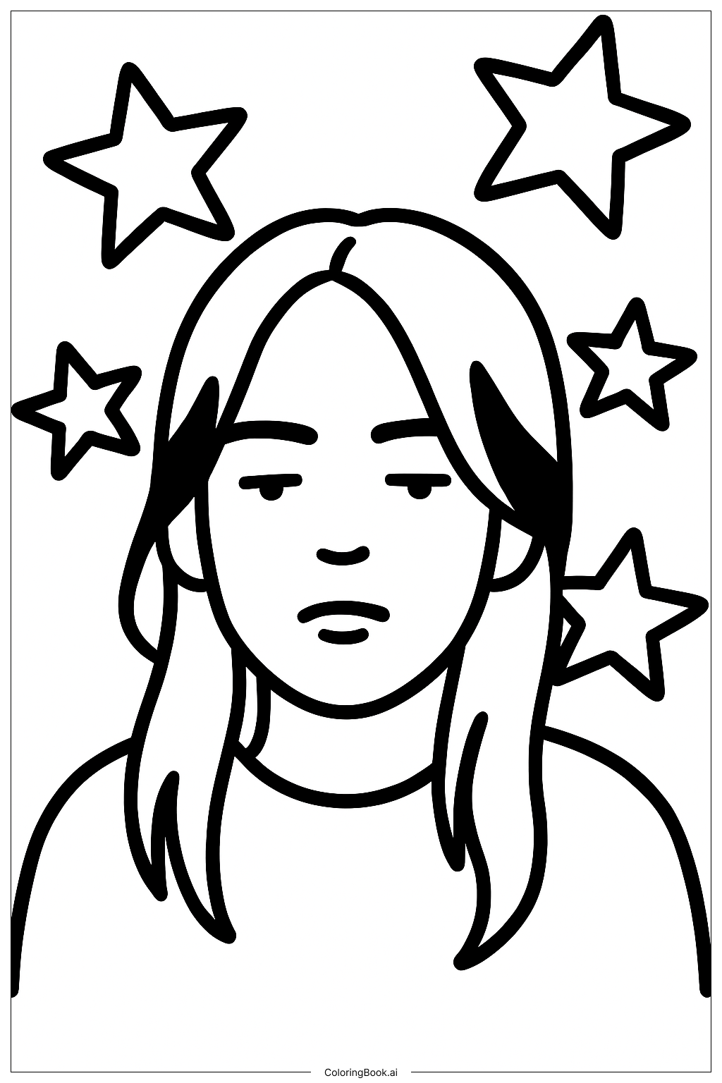  Página para colorir de Rosto da Billie Eilish com Estrelas 