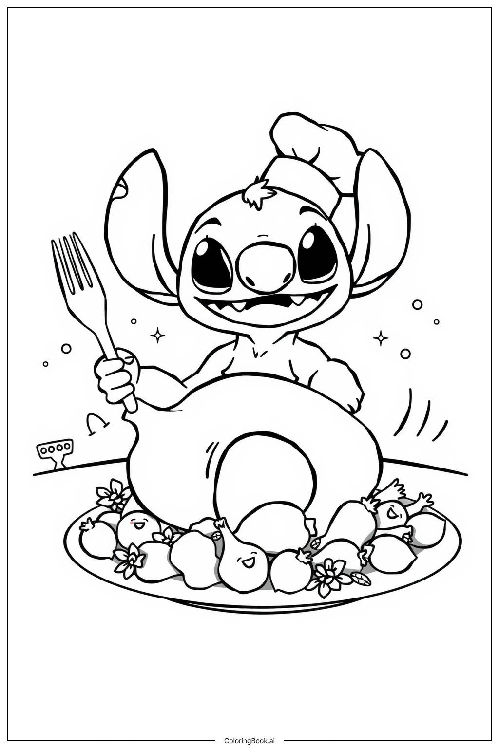  Página para colorear de Fiesta de Acción de Gracias de Stitch 