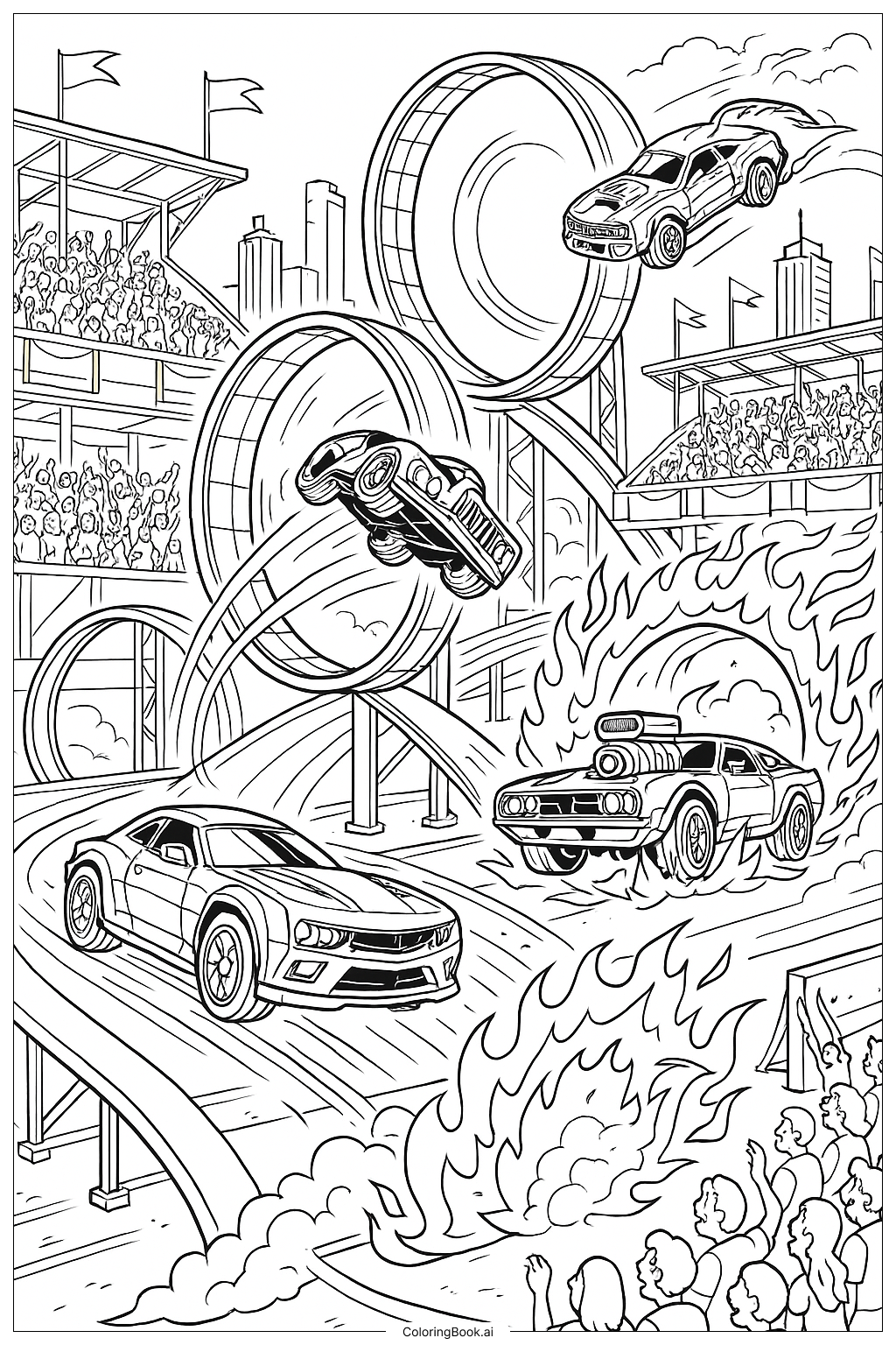  Hot Wheels Stunt Show With Explosions Coloring Page 