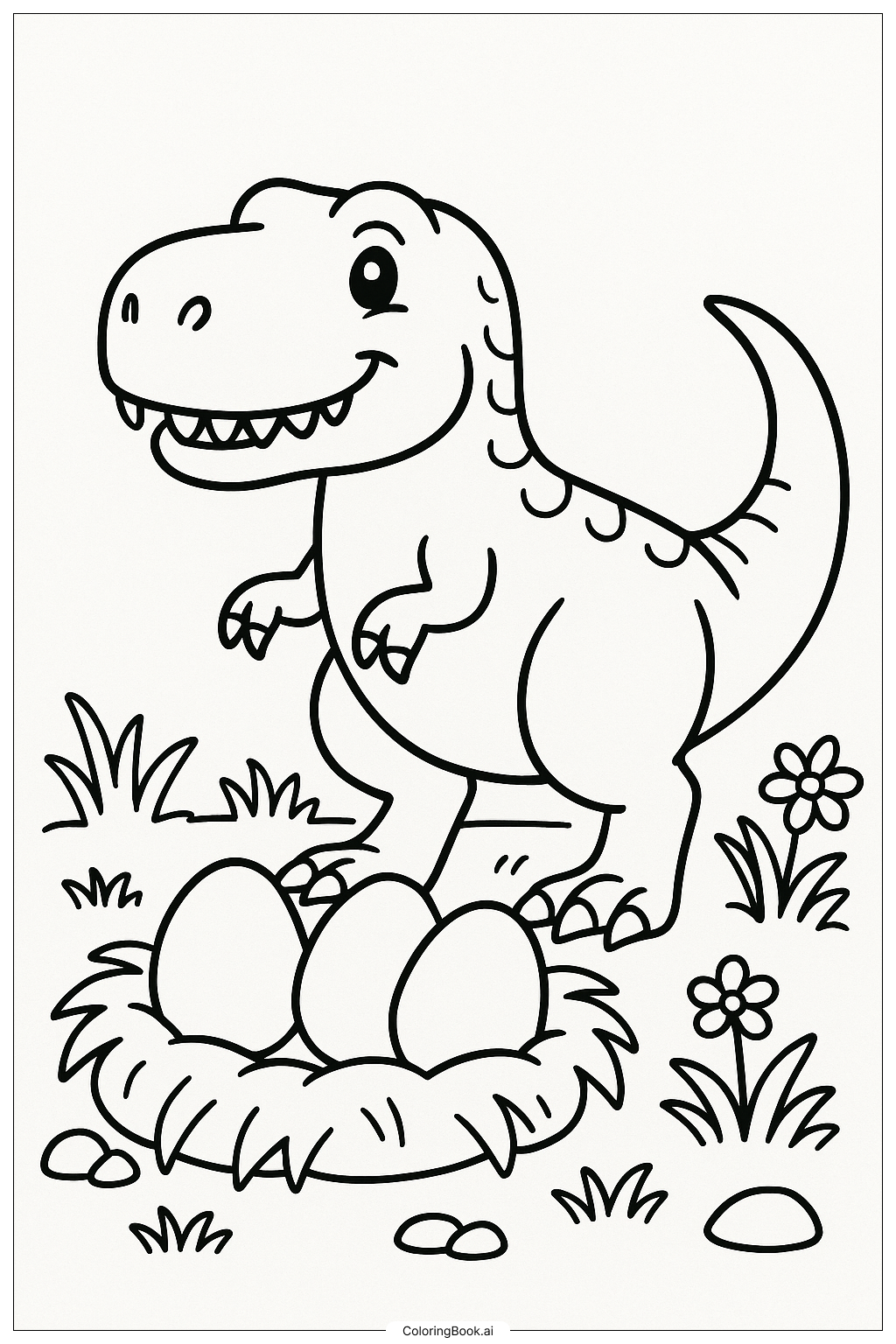 Página para colorear de T-Rex Protegiendo Su Nido