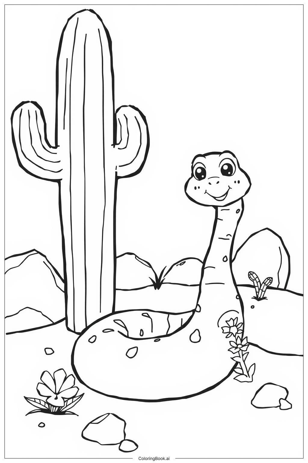  Page de coloriage Serpent du Désert Cactus 