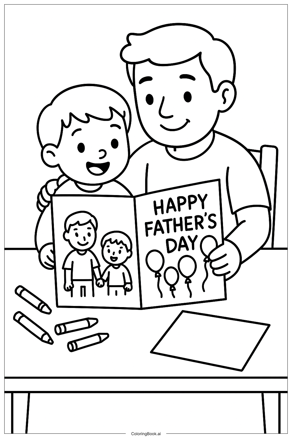 Making A Fathers Day Card Together Coloring Page