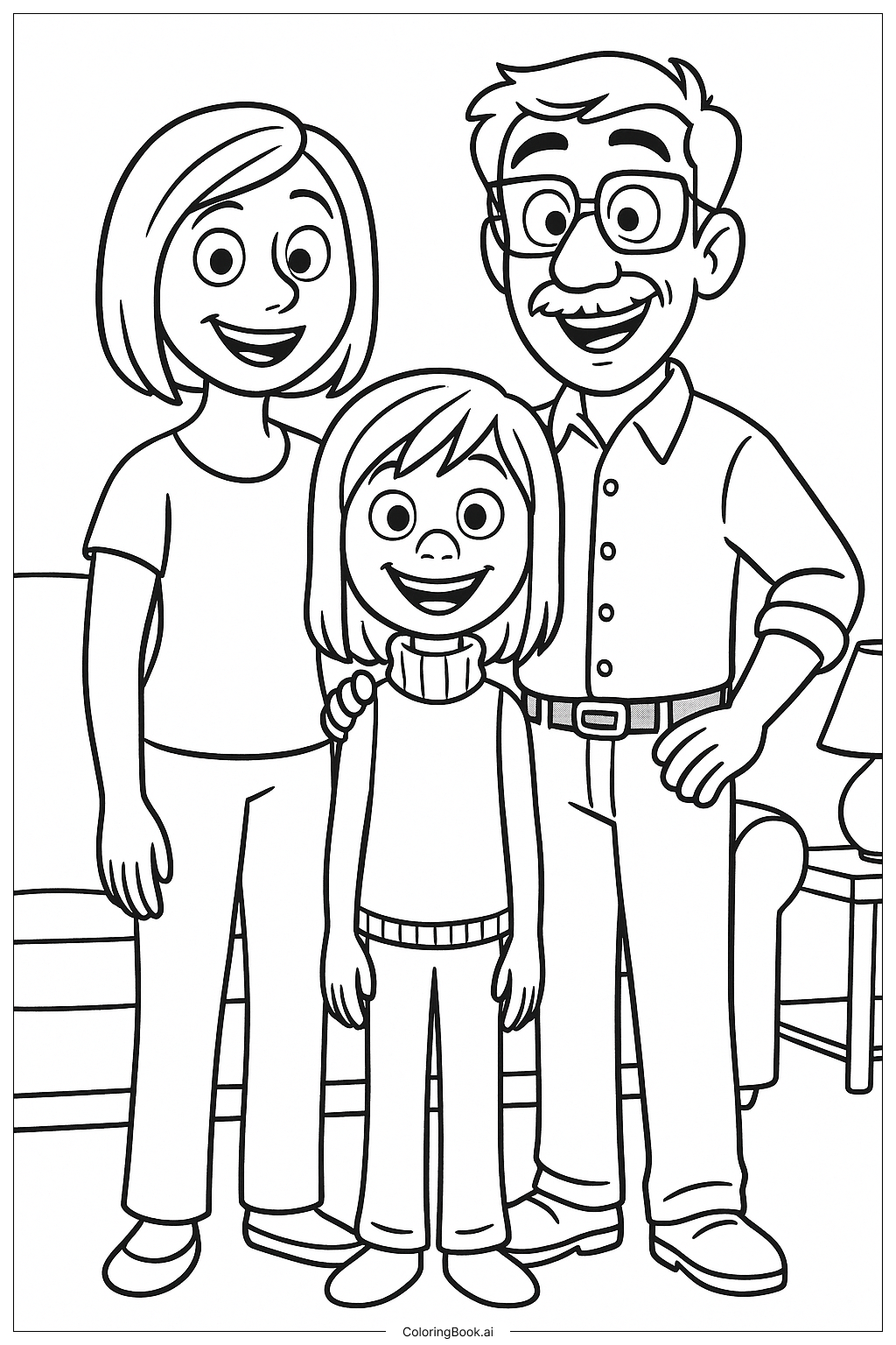 Inside Out Riley And Her Parents Coloring Page