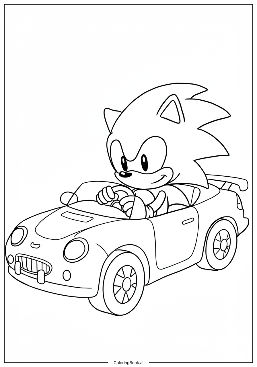 Page de coloriage Sonic Conduit une Voiture de Sport 