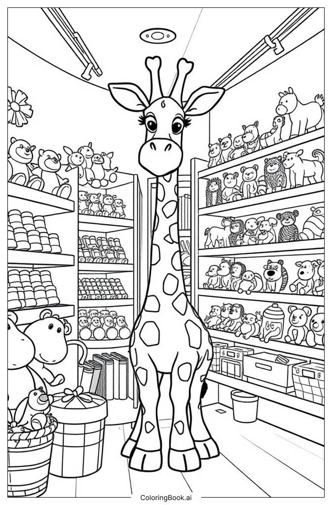  Geoffrey die Giraffe im Spielzeugladen Ausmalseite 