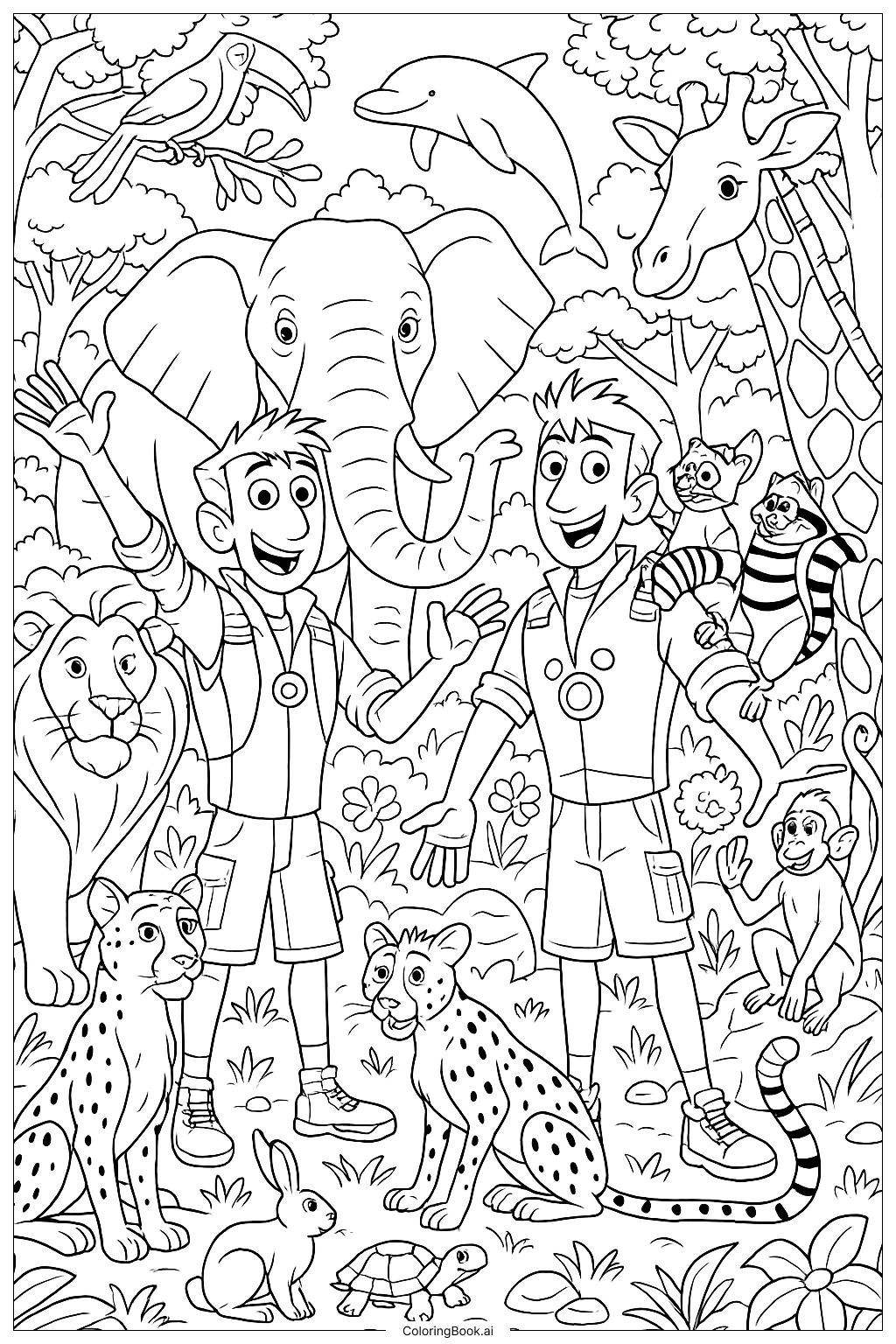  野 Kratts 动物大聚会填色页 