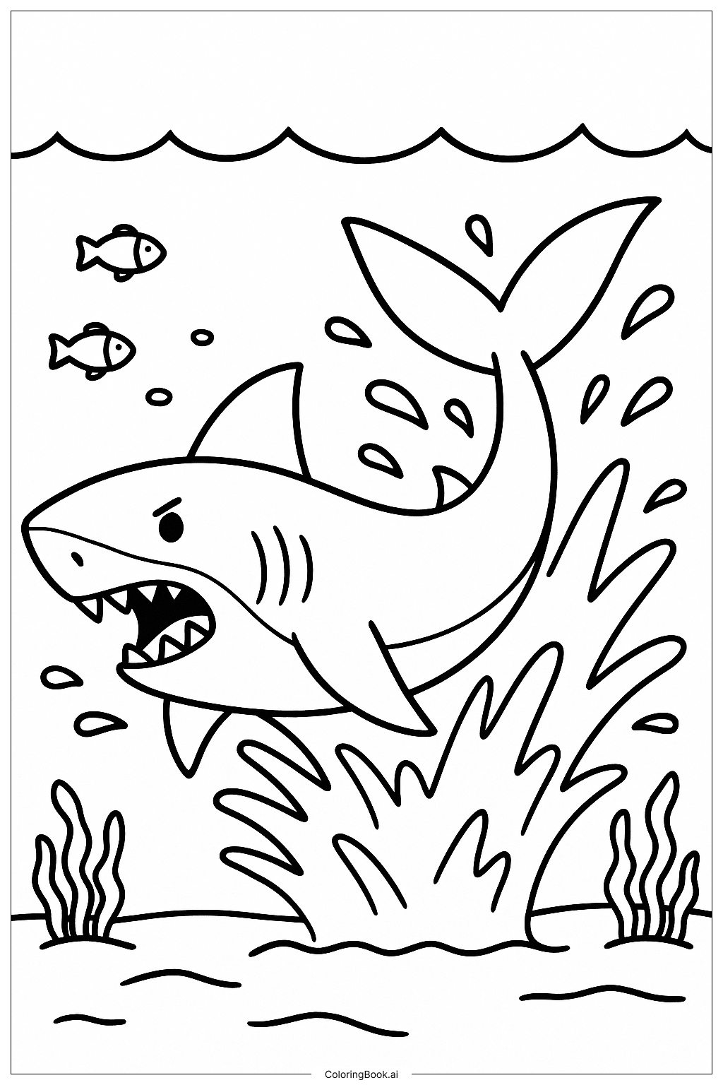  Megalodons kraftvoller Schwanzschlag Ausmalseite 