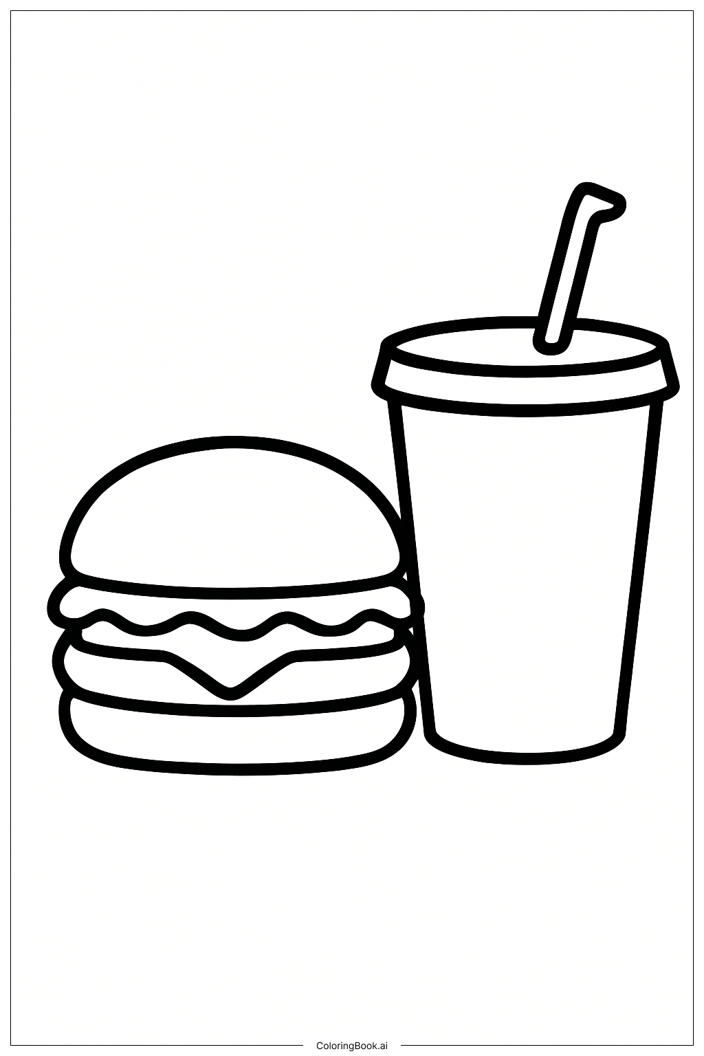  Page de coloriage Hamburger et un gobelet de soda 
