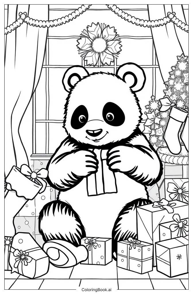  Página para colorear de Panda de Navidad 