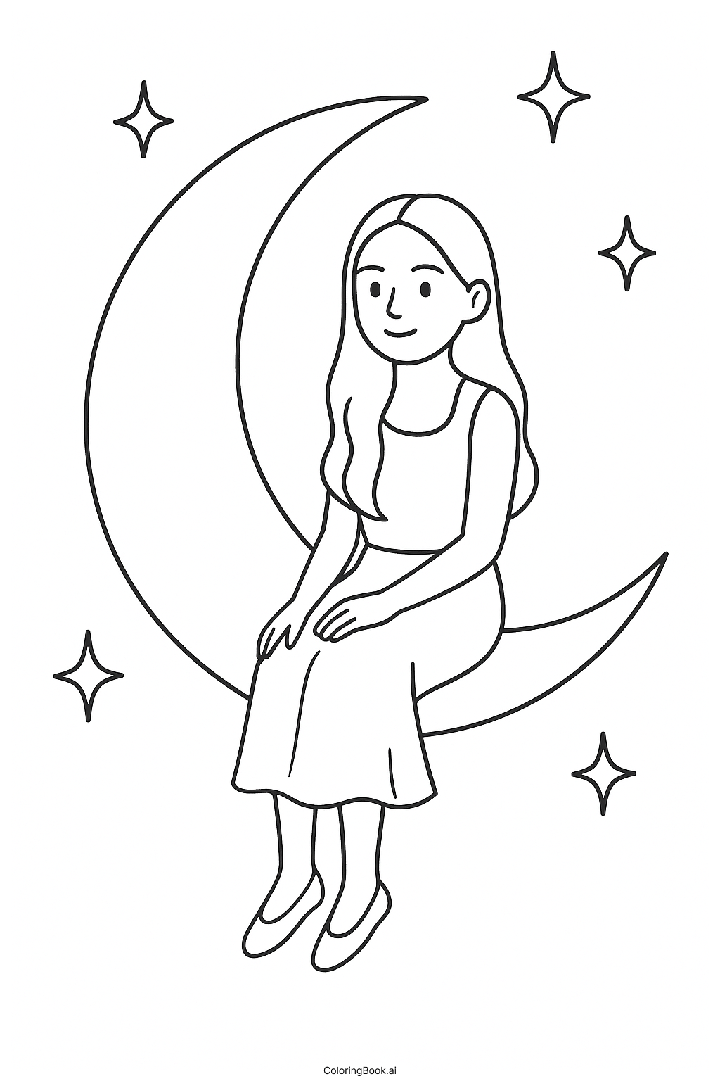  Olivia Rodrigo Sitting On A Crescent Moon Coloring Page 